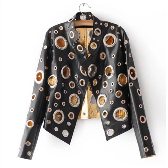 Metallic Vegan Leather Grommet Jacket - Picture 4 of 8